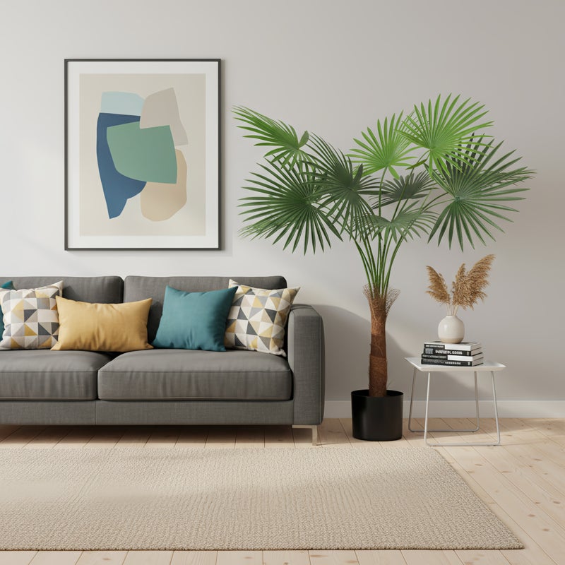 Sharpdo 87CM Artificial Fan Palm Tree, Lifelike Faux Tropical Palm Plant with 8 Large Palm Leaves, Low-Maintenance Fake Floor Plant for Home Office Living Room Balcony Decor, Potted - Image 4